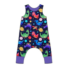 Load image into Gallery viewer, Space Dinos Organic Harem Romper