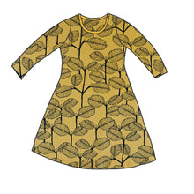 Load image into Gallery viewer, Leaves Ochre Organic Long Sleeve Dress
