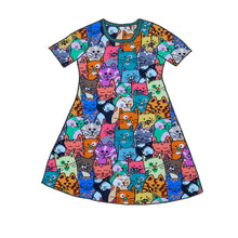 Load image into Gallery viewer, Colourful Cats Organic Short Sleeve Dress

