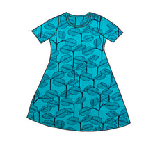Load image into Gallery viewer, Leaves Petrol Organic Short Sleeve Dress