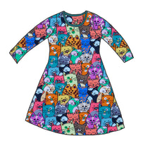 Load image into Gallery viewer, Colourful Cats Organic Long Sleeve Dress
