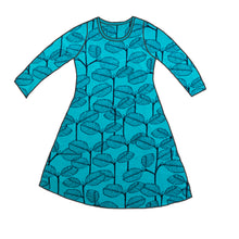 Load image into Gallery viewer, Leaves Petrol Organic Long Sleeve Dress
