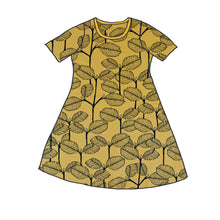 Load image into Gallery viewer, Leaves Ochre Organic Short Sleeve Dress
