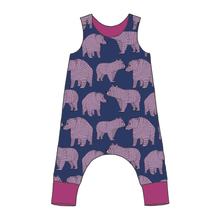 Load image into Gallery viewer, Bears Blueberry Organic Harem Romper
