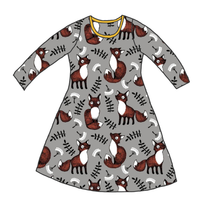Load image into Gallery viewer, Foxes Grey Organic Long Sleeve Dress
