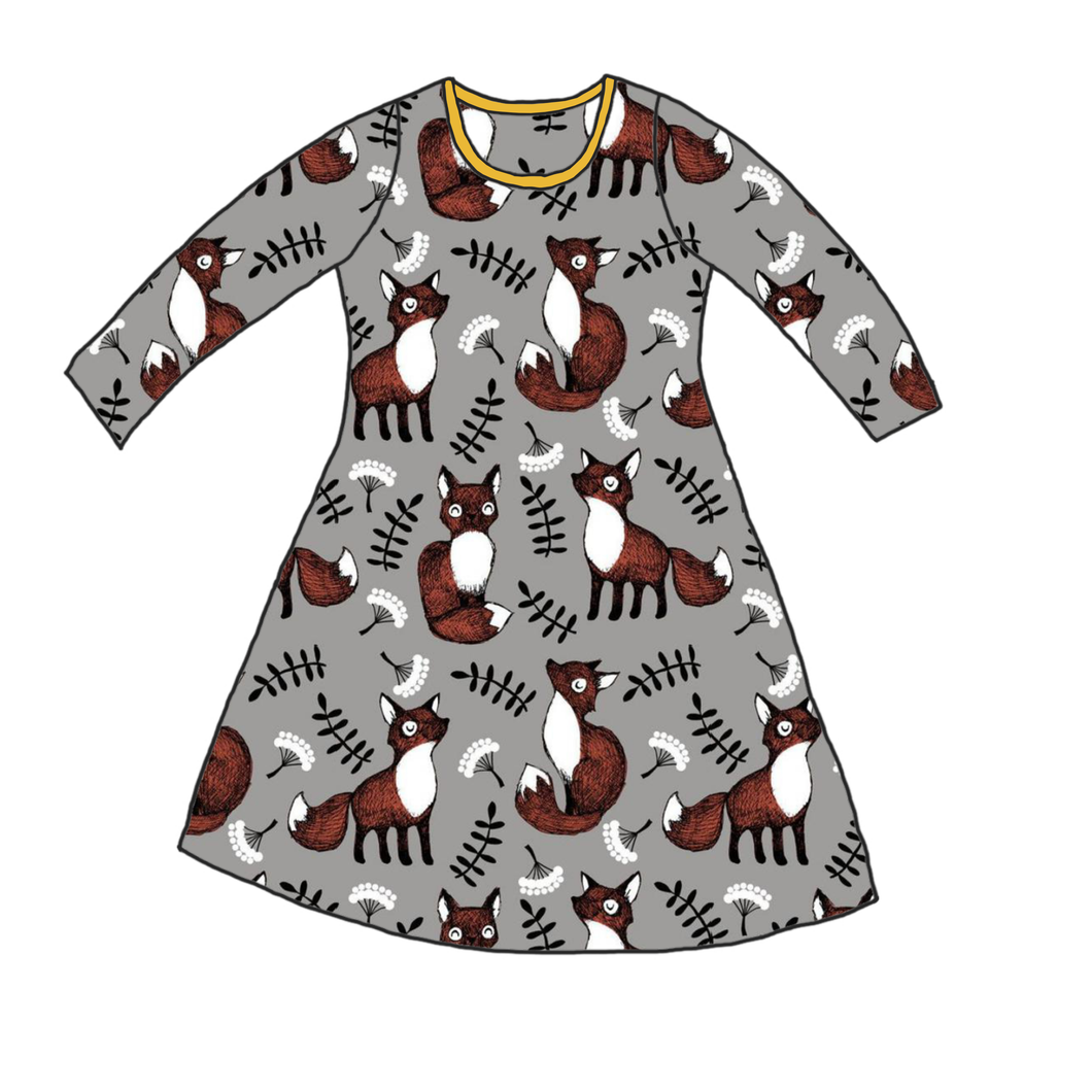 Foxes Grey Organic Long Sleeve Dress